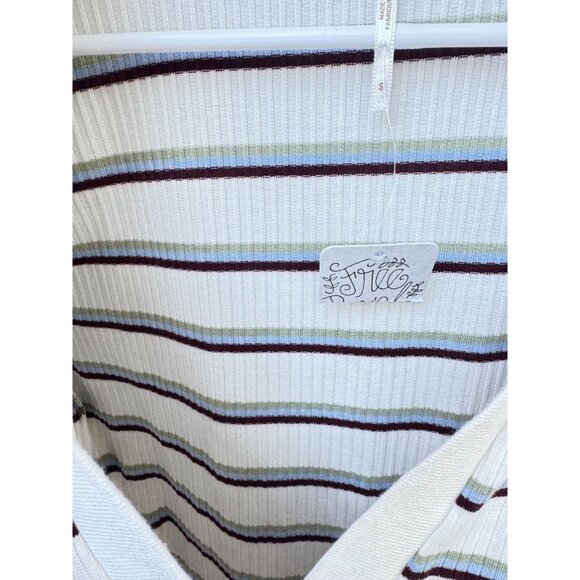 Free People Striped Ribbed V-Neck Polo Shirt With Short Sleeves.Size Small - Picture 9 of 14